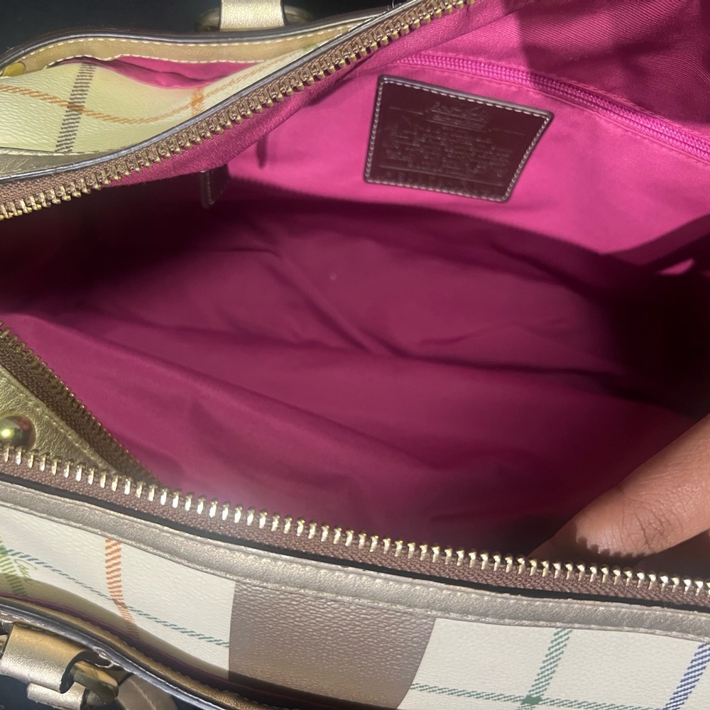 Coach XL Heritage Stripe Tattersal Double Zip Boston Satchel - Picture 7 of 11